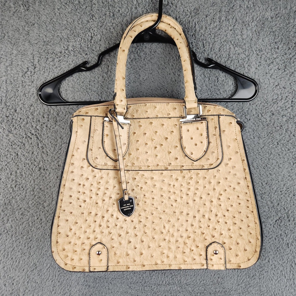 Ostrich Embossed Ivory Brown Purse Satchel Handbag w/ Shoulder Strap London Fog